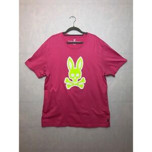 Psycho Bunny Mens Large Bright Pink Bunny Skull Graphic T Shirt Tee